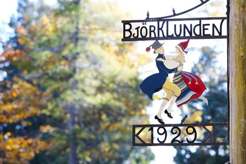 A Swedish-inspired sign at Bjorklunden.