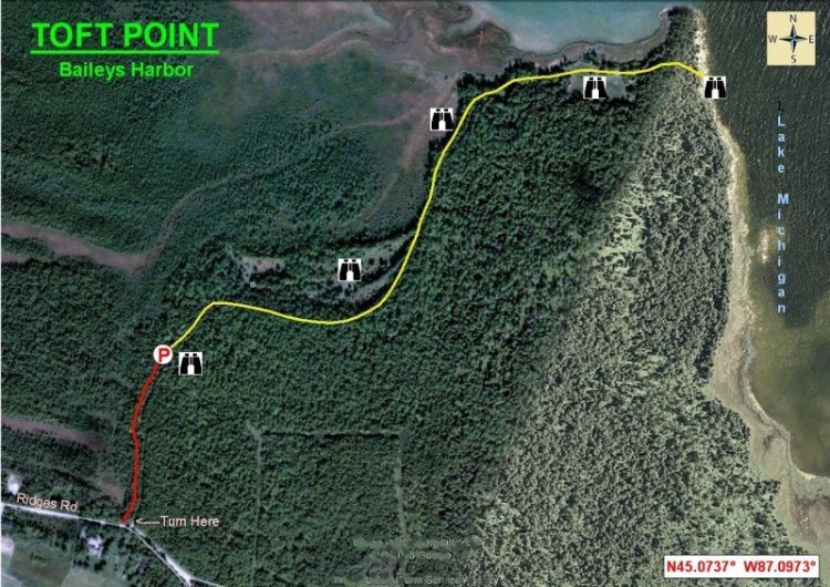 Aerial view map of Toft Point in Baileys Harbor