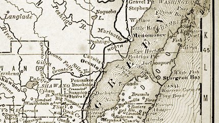 A historic map of Door County.