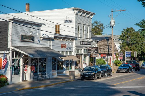 A road lined with shops.