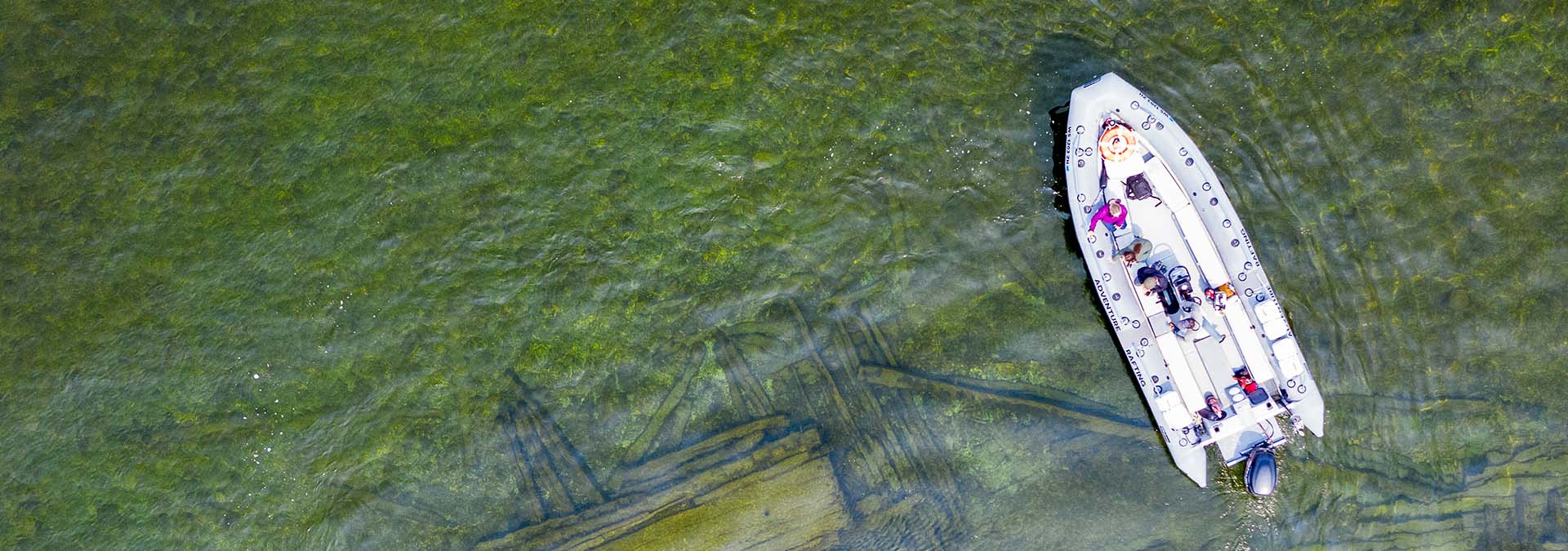 Aerial view of a boat on the water